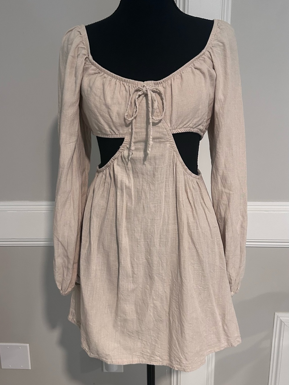 wild fable Beige Long Sleeve Cutout Mini Dress